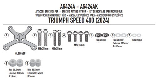 GIVI Крепление ветрового стекла A201, A210 TRIUMPH Speed 400 (24)