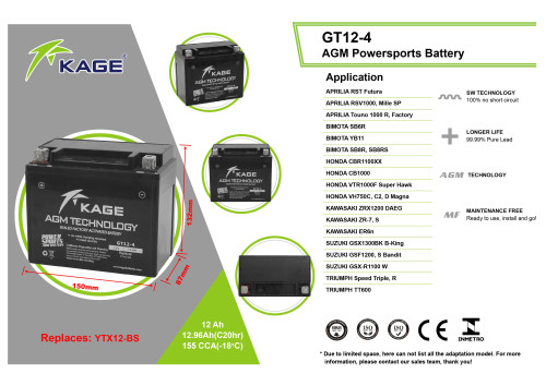 KAGE Аккумулятор YTX12-BS