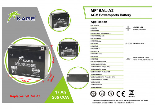 KAGE Аккумулятор AGM YB16AL-A2