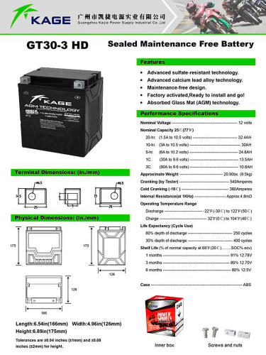 KAGE Аккумулятор YIX30L-BS, YB30L-B, YIX30L, GYZ32HL