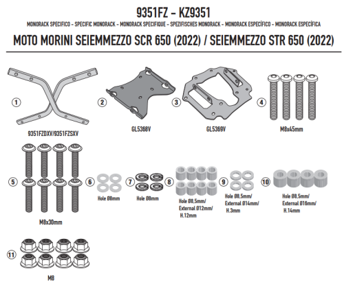 GIVI Крепеж центрального кофра MOTO MORINI Seiemmezzo SCR 650 (22 > 24), Seiemmezzo STR 650 (22 > 24)