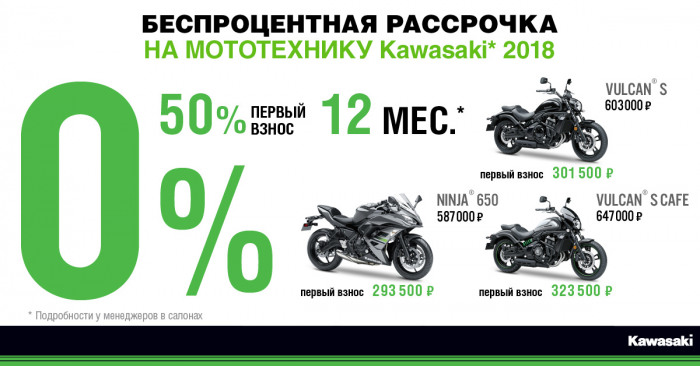 Kawasaki 2018 года - в наличии, в рассрочку без процентов!