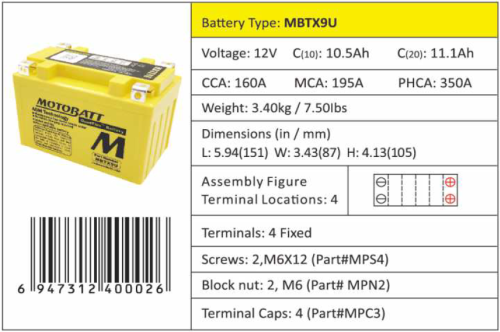 MOTOBATT Аккумулятор YTX9-BS