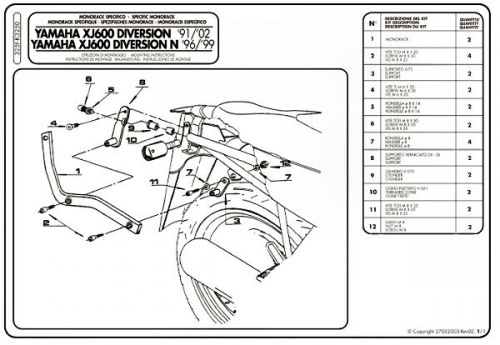 GIVI Крепеж центрального кофра Yamaha XJ 600 Diversion (91-03)