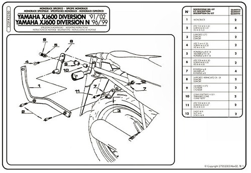 GIVI Крепеж центрального кофра Yamaha XJ 600 Diversion (91-03)