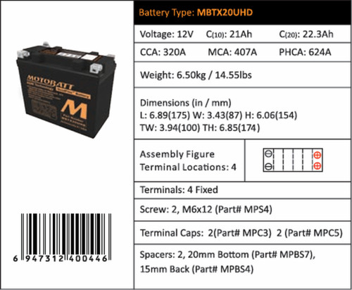 MOTOBATT Аккумулятор YTX20L-BS, GYZ20HL, GYZ20L, YTX20HL-BS