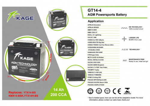 KAGE Аккумулятор YTX14-BS, YTX14H-BS