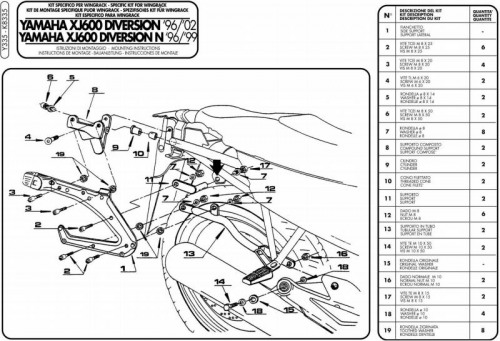 GIVI Крепеж боковых+центрального кофров Wingrack Yamaha XJ600 Diversion