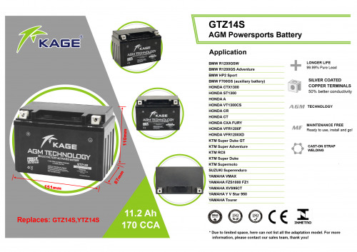 KAGE Аккумулятор YTZ14S, GTZ14S