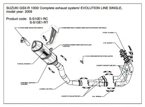 AKRAPOVIC SU GSX-R1000(2009-2011) Выпускная система 4-2-1 ти