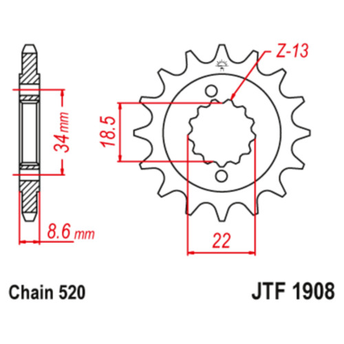 JT Звезда цепного привода JTF1908.15RB