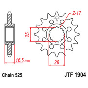 JT Звезда цепного привода JTF1904.17RB