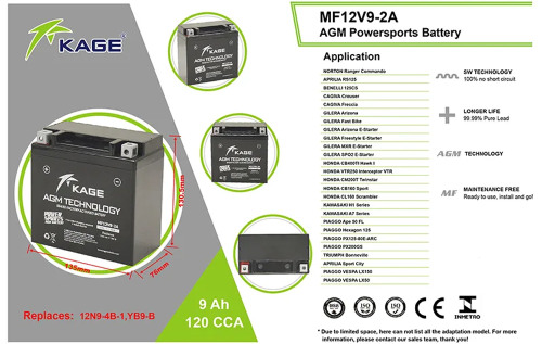 KAGE Аккумулятор AGM 12N9-4B-1/YB9-B/YB9A-A