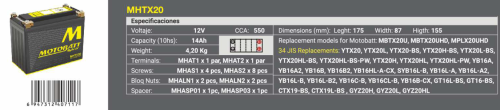 MOTOBATT Аккумулятор YTX20-BS, GYZ20H, YTX20H-BS